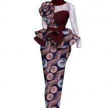 African Skirt Sets Women Suit Long Straight Skirts and Tops with Lace Decoration Bazin Riche Traditional African Clothing WY6195
