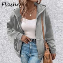 Herbst Winter solide Kordel zug Hoodies für Frauen Herbst Winter Reiß verschluss Jacke Frauen Mantel übergroße Sweatshirt Outwear