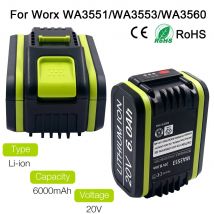 20 V 6,0 Ah Ersatzakku für Worx WA3551 WA3551.1 WA3553 WA3553.1 WA3572 WA3641 WA3860 WA3867 für Worx Garden Power Tools
