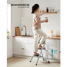 SONGMICS Scaletta, Scaletta a 2 gradini, Scaletta pieghevole, Blocco di sicurezza, Stoccaggio salvaspazio, Può contenere fino a 150 kg, Grigio colomba