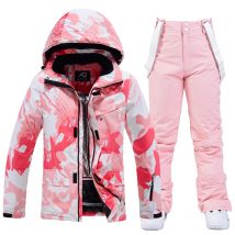 Moda, damskie, wodoodporne zestawy kombinezonów śnieżnych, odzież snowboardowa, kostiumy narciarskie, odzież zimowa, kurtka, spodnie z paskiem, dziewczęce