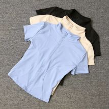 Sommer Hohe Qualität Taille Abnehmen Training Tops frauen Schnell trocknend Engen Stehkragen Voll Zipper Kurzen Ärmeln Yoga shirts