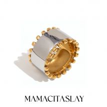 MamacitaSlay Edelstahl 18 Karat vergoldet, silberfarben, doppelseitige Perlen, 12 mm breite Ringe, 2025, neues Design, wasserfester Schmuck