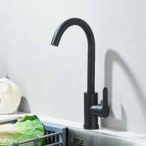 Rubinetto da cucina nero Maniglia singola in acciaio inossidabile Miscelatore acqua calda fredda Gru da cucina per montaggio su piano