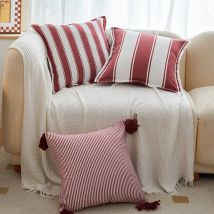 45x45cm Red Striped Throw Pillow Cover Cotton Pillowcase with Tassels Modern Farmhouse Decor Cushion Cover for Couch Sofa Bed