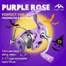 HAUT TON PR 1500-7000 Lila Spinn-Angelrolle, Übersetzungsverhältnis 5,2:1/4,7:1, 14 kg maximale Zugkraft, geeignet für Süß- und Salzwasser