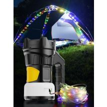 Multifunctional portable camping lamp colorful atmosphere light string P50 strong light large capacity battery searchlight