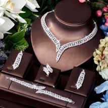 Unique Brilliant Cubic Zirconia Wedding Jewelry Set For Women Geometric African Luxury Bride 4 Piece Holiday Dress S-339