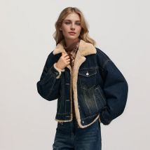 Semir Denim Jacke Frauen Patchwork Nachahmung Kaninchen Fell Revers lose 2024 neue Winter Stepp jacke