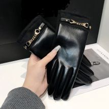 Luxurious High Quality Protein Leather Fleece Lined Women's Gloves Winter Cycling Windproof Keep Warm Elegant Touchscreen Gloves