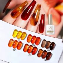 10ML 1-8pcs Brown Amber Series Jelly Gel Nail Polish Leopard Nails Popular Online Celebrity Ice Clear Black Caramel Nail Polish