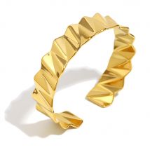 E.B.belle Stainless Steel Geometric Wave Pattern Oil Pressure Bracelet 18K Gold Plated Tarnish Free Women's Gift