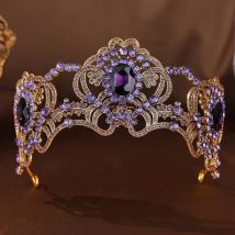 Lila Kristall Prinzessin Krone Große Vintage Barock Tiaras Strass Diadem Für Braut Stirnband Hochzeit Haar Zubehör