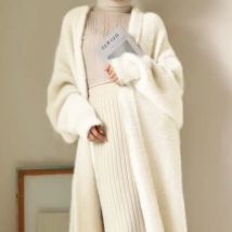 white Long Cardigan for women 2025 new winter clothes Knitted fluffy long sleeve Cashmere sweater coat korean style warm vintage