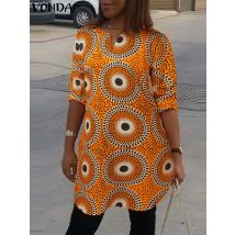 2024 VONDA Mode Sommer Lange Bluse Frauen V-ausschnitt Gedruckt Vintage Shirts Elegante 3/4 Hülse Beiläufige Lose Tunika Tops Blusas