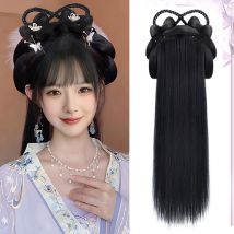 AS Chinesische alte Perücke Frauen Hanfu Perücken Kopfschmuck Fotografie Tanz Zubehör Perücken schwarz für Frauen integrierte Haarknoten