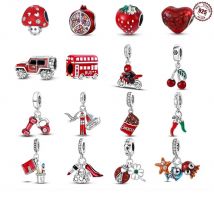 100% 925 Sterling Silver Red Color Series Heart Shape Charms Beads Fit Necklace Original Bracelets Lucky Jewelry Women Gifts