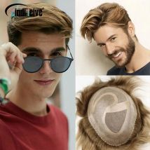 # 18 Mono- und PU-Aschblond-Herren-Toupet-Haarsystem für Männer, Haarperücke, kleiner Jakobsmuschel vorne, männlicher Topper, braun/graues Haarteil, 8 x 10