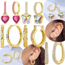 2025 neue Gold Glänzende U Ohrring Gold Sonne Mond Schmetterling Herz Ohrringe Original 925 Silber Valentinstag Geschenk Frauen schmuck