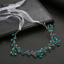 SLBRIDAL Handgemachte Grüne Farbe Strass Kristall Braut Stirnband Haar Reben Hochzeit Haar zubehör Frauen Mädchen Haar Schmuck