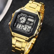YIKAZE Men's Watch Light-luxury Business Digital Watch Stainless Steel Strap Men Sports Watch Date Week Alarm Clock for Man