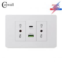 Pannello PC Coswall Bianco Serie 118 Presa di corrente a muro standard italiano / Cile 16A Doppia USB Type-c PD 3.0 20W Ricarica rapida