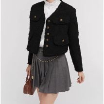 Evnisi Frauen Tweed Langarm elegante Jacke einreihige Strickjacke Mantel Tasche neue kleine Duft Oberbekleidung Herbst