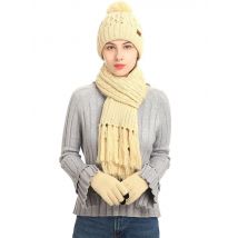 Women Winter Keep Warm Set Fleece Lining Beanie Telefingers Gloves Thicken Scarf Woolen Yarn Knitted Muffler Hat Neckerchief