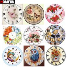 HOMFUN Diamant-Gemälde „Blume Eule Bär Uhr“ voller quadratischer/runder Bohrer Wanddekoration eingelegtes Harz Stickerei Handwerk Kreuzstich