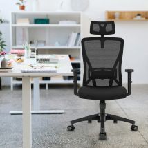 Sedia da ufficio ergonomica Durrafy, sedie da ufficio, sedia da scrivania con poggiatesta regolabile, braccioli, capacità di carico di 150 kg, nera