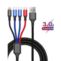 4 in 1 Multi Charger Cable For iPhone 15 14 13Pro Max Mini 3 in 1 Micro USB Type C Fast Charging Cable for Android iPhone Huawei