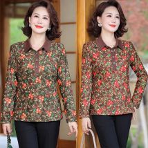 Damen Herbst und Winter druckt koreanische Version Polo-Ausschnitt Knopf Mode lose lässig Langarm gefälschte zwei Hemden Tops