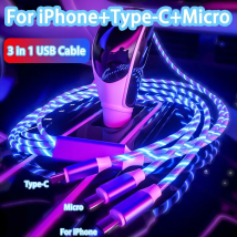 3 in 1 incandescente LED Light 3A ricarica rapida cavo Micro USB tipo C per iPhone Samsung Xiaomi Redmi caricatore del telefono cavo USB