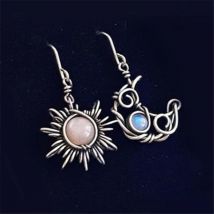 YILUOCD Boho Sun Moon Drop Earrings Round Crystal Bohemia Women Earring Asymmetrical Antiqued Female Boho Jewelry Gift