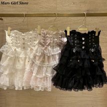 Gonna a strati di pizzo Lolita giapponese Donna Anime Vita alta Stile cameriera Gonna torta dolce con volant Kawaii Harajuku Minigonna a trapezio