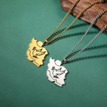 Iran Karte und Friedenstaube Olivenzweig Halskette Edelstahl Damen und Herren Persische Poesie Anhänger Halskette Schmuck Geschenke
