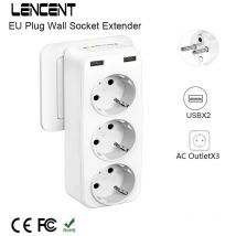 LENCENT EU-Stecker 5-in-1-Wandsteckdosen-Extender mit 3 AC-Steckdosen, 2 USB 4000 W, 5 V, 2,4 A, Wandladegerät für Zuhause/Büro