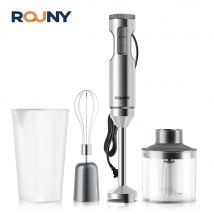 Blender ręczny ROUNY 4 w 1, 1000W, mocny, mikser do żywności ze stali nierdzewnej, kielich do mieszania 700 ml, blender do przetwarzania 500 ml, trzepaczka