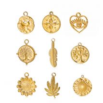 3pcs Stainless Steel 18K Gold PVD Plated Life Tree Sunflower Charms For DIY Necklace Earrings Jewelry Crafts Making Accessories