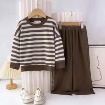 Herbst Kinder Gestreiften Langarm Casual Anzug Rundhals Top Und Hosen Zwei-Stück Set für Mädchen Und Jungen im Alter von 3-7