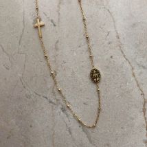 Rhysong Vintage Jungfrau Mary ovale Form Anhänger Kreuz Charme Edelstahl pvd 18 Karat vergoldete Perlen Halskette Frauen Schmuck Geschenk