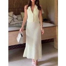 Glänzender weißer Strick 2-teiliger langer Rock für Damen Vestidos Top und Maxirock mit hoher Taille setzt schlanke, elegante Damen outfits 2024