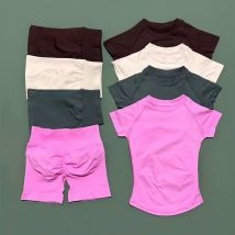 2-teiliges HISTELLO Impact Gym-Set, kurzärmelig, nahtlos, Yoga-Kleidung, Fitness-Set, Damen, Workout, Laufen, Sport, kurze Leggings