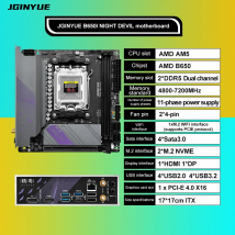 La scheda madre JGINYUE AM5 supporta i processori CPU AMD Ryzen serie 7000 DDR5 memoria RAM a doppio canale ITX B650i Night Devil