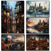 Dark Academia Magisches Schloss Zug Schule Kunst 5D Diy Mosaik Diamant Malerei Fantasy Magie Zauberer Eule Buch Wanddekoration Geschenk