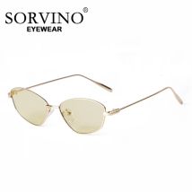 SORVINO Mode Metall Cat Eye Frauen Sonnenbrille Gelbe Linse UV400 Shades Polygon Retro Sonnenbrille Weiblich