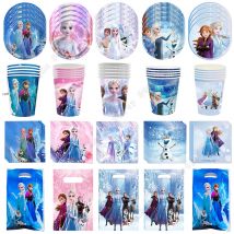 Disney Elsa Frozen Geburtstag Party Dekorationen Lieferungen Olaf Anna Mädchen Einweggeschirr Pappbecher Tischdecke Teller Taschen Kit