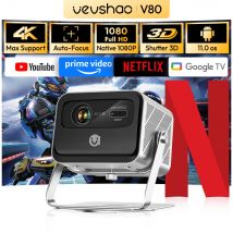 VEVSHAO V80 Proiettore 4K Full HD1080P 2200 Anis Lumen Android 11.0 WiFi 6 Video Home Movie Theater Proiettori con supporto base