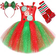 Costumi di caramelle verdi rosse scintillanti per ragazze vestito Tutu di paillettes di natale con fiocco per bambini vestito da festa di natale scintillio vestiti di capodanno