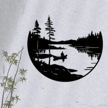 Bohemian Style 1 pc Metall wand kunst szenische See und Berg Silhouette runde Skulptur im Freien für Haus und Terrasse